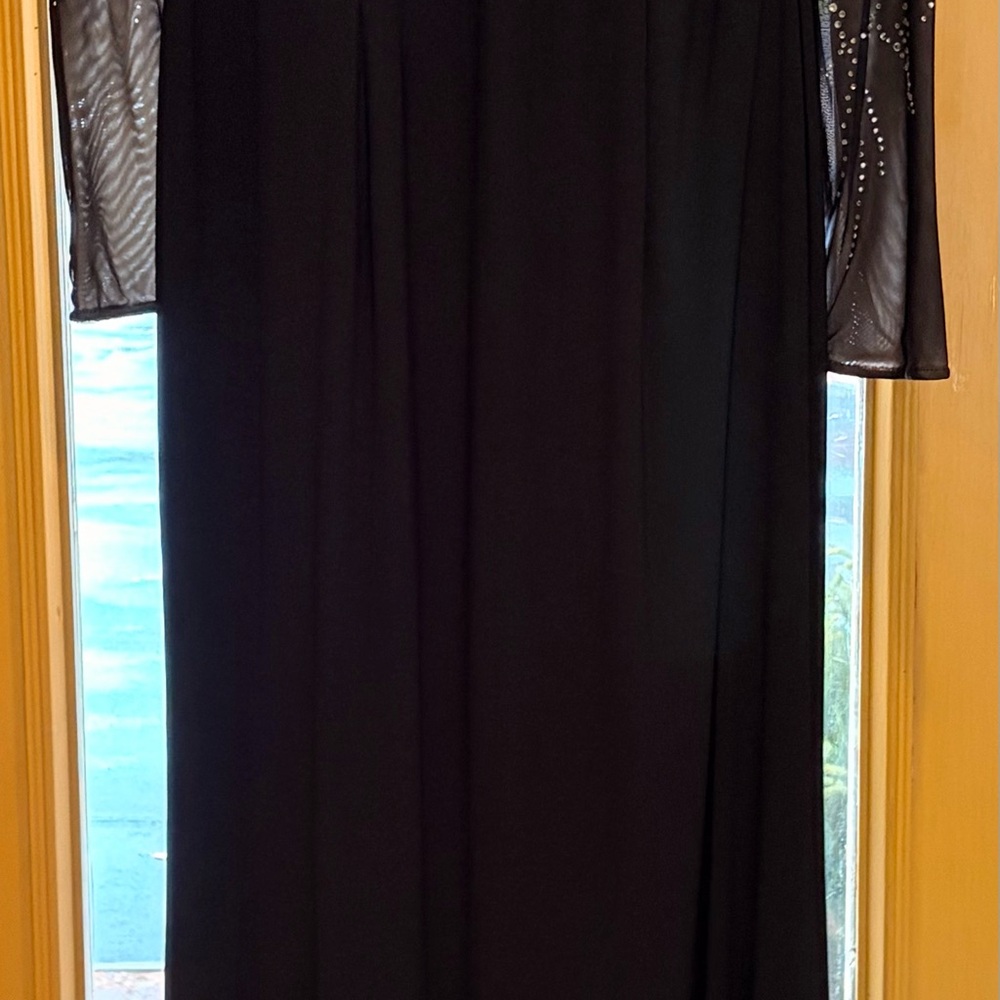 Terani Couture Black Long Sleeve Dress with beautiful Crystal & mesh top 20W